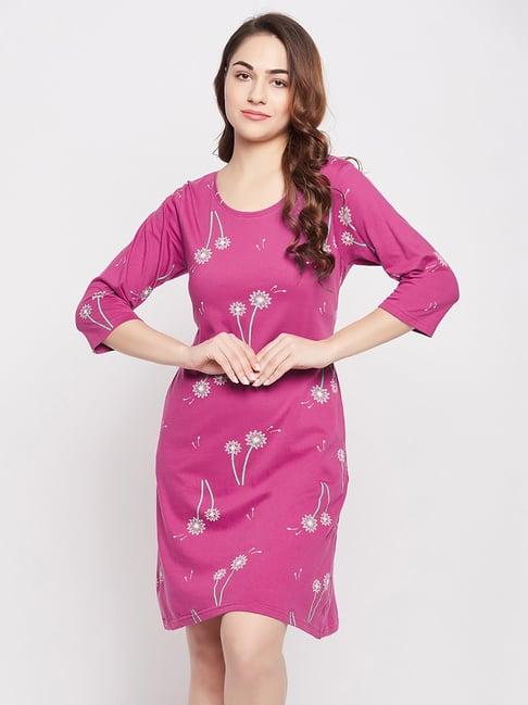 clovia purple printed night dress