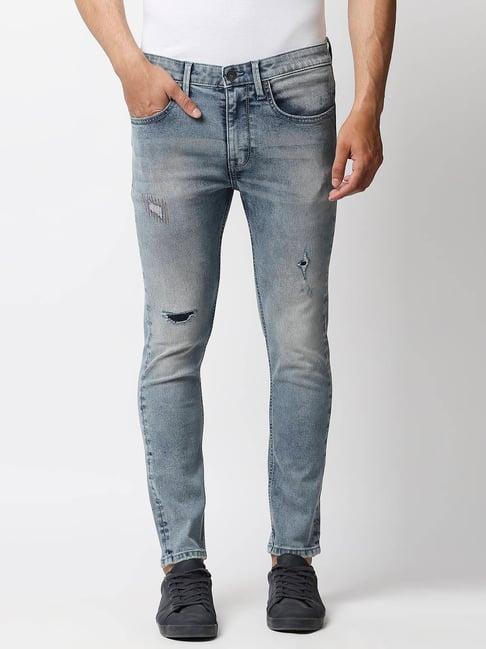 pepe jeans light blue cotton skinny fit distressed jeans