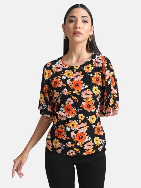 kazo black floral print top