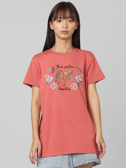 only peach cotton floral print t-shirt