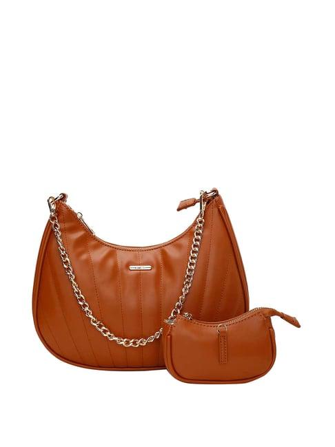 ginger by lifestyle tan textured medium hobo shoulder bag with pouch