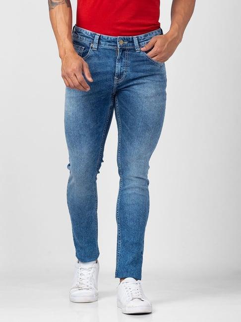 spykar mid blue cotton super slim fit jeans