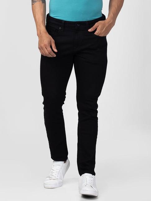 spykar black cotton super slim fit jeans