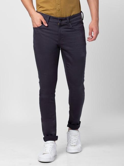 spykar dark grey cotton super slim fit jeans