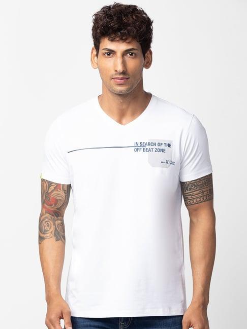 spykar white cotton regular fit printed t-shirt