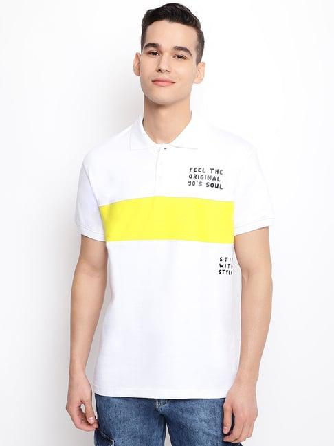 belliskey white regular fit color-block polo t-shirt