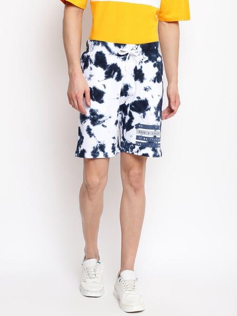 belliskey navy & white regular fit tie - dye shorts