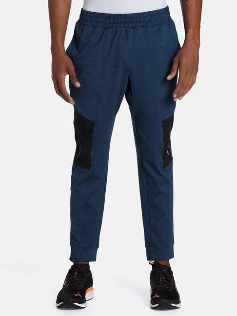 puma blue & black regular fit printed sports trackpants