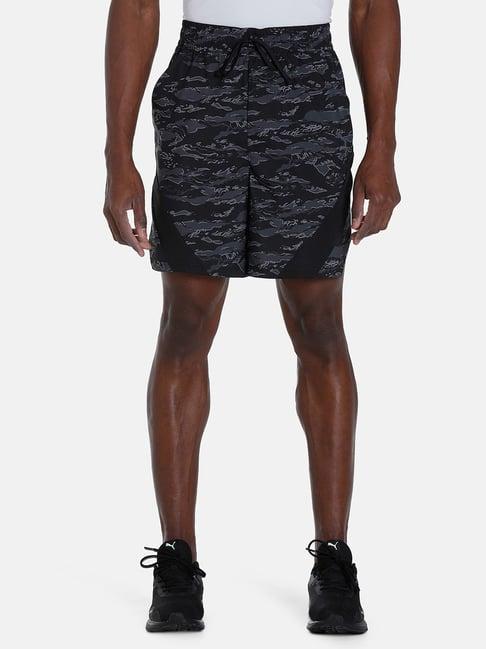 puma black regular fit camo sports shorts