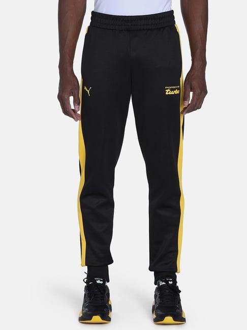 puma black & yellow regular fit colour block trackpants