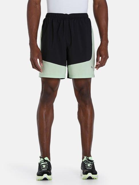 puma black & green regular fit colour block sports shorts