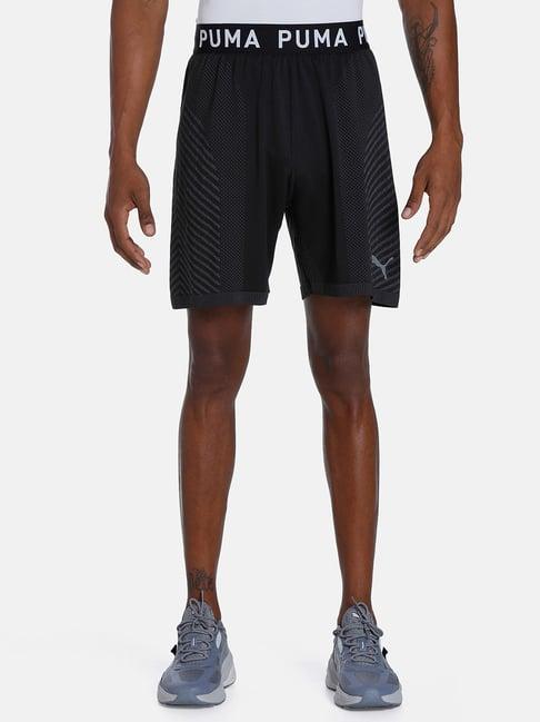 puma black regular fit printed sports shorts