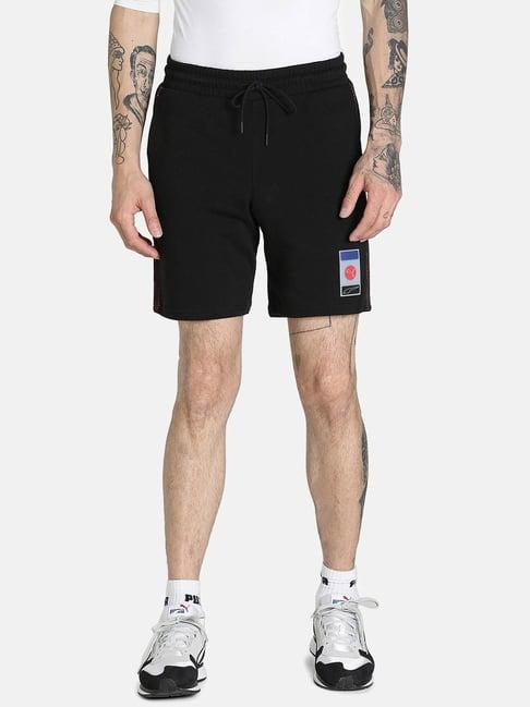 puma black & maroon cotton regular fit shorts