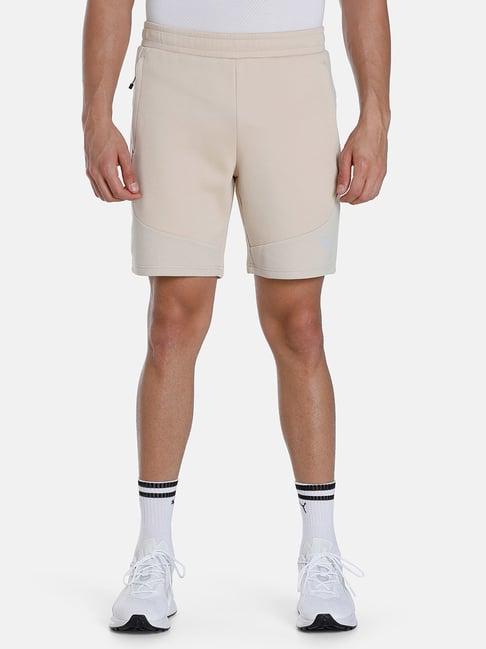 puma beige cotton regular fit texture shorts