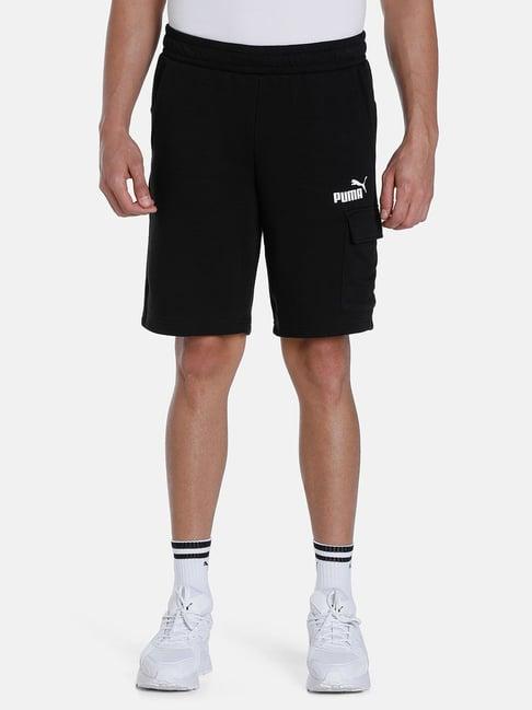 puma black cotton regular fit printed cargo shorts