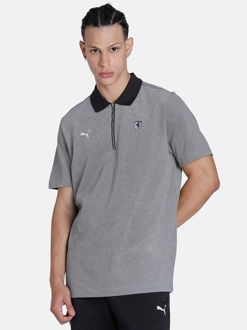 puma grey cotton regular fit texture polo t-shirt