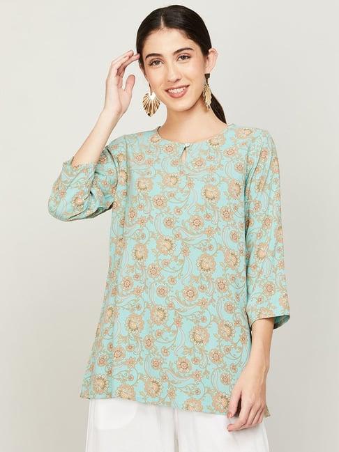 melange by lifestyle blue floral print tunic