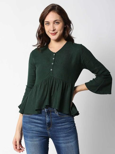 pepe jeans dark green peplum top