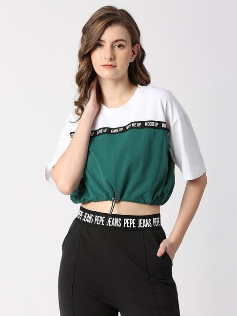 pepe jeans green & white color-block t-shirt