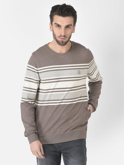 crimsoune club brown regular fit striped sweatshirt