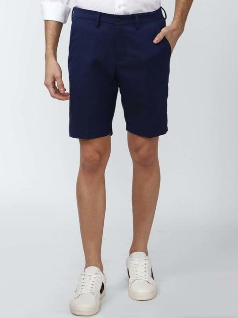 peter england blue slim fit self pattern shorts