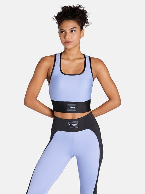 puma purple & black logo print sports bra