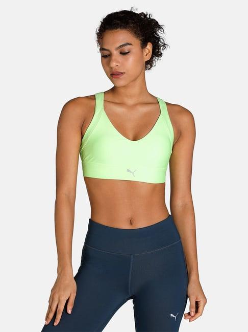 puma green blended logo print performance running sports bra