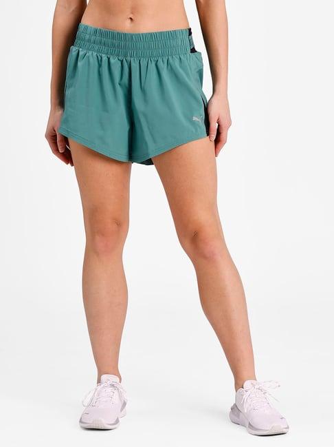 puma teal logo print mid rise sports shorts