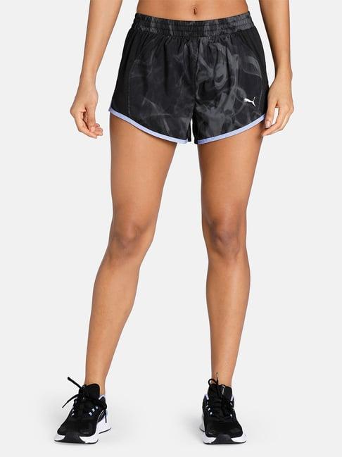 puma black & grey printed mid rise sports shorts