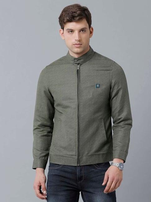 linen club green regular fit self design jacket