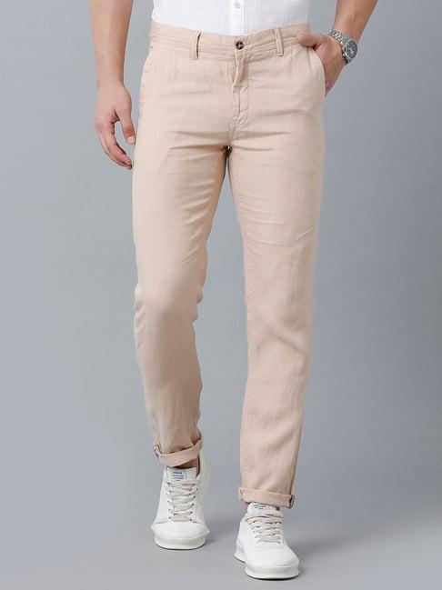 linen club peach contemporary fit flat front trousers