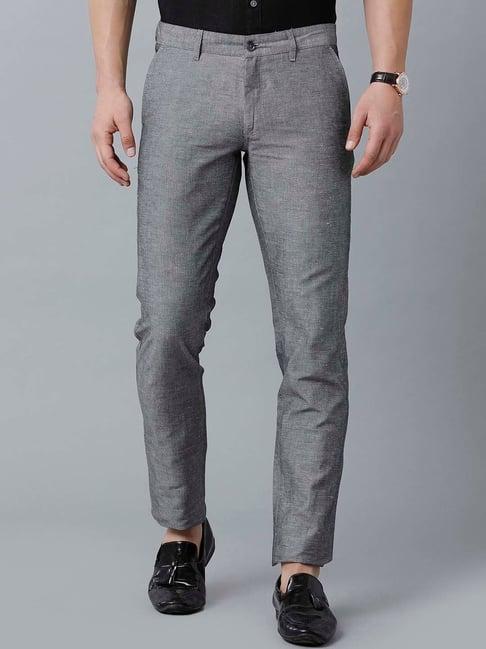 linen club grey regular fit flat front trousers