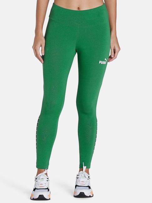 puma green logo print mid rise tights