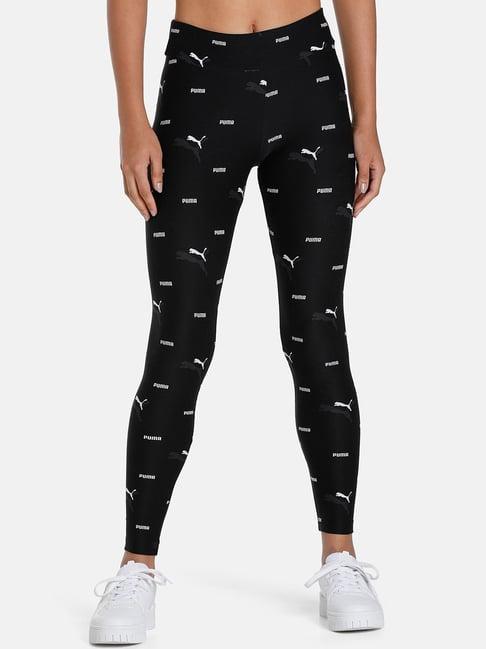 puma black logo print mid rise tights