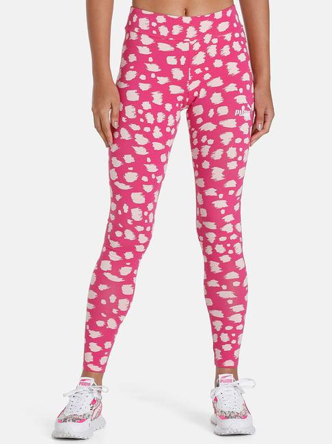 puma pink printed mid rise tights