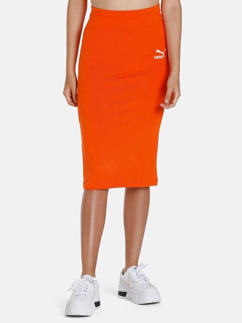 puma orange cotton printed skirt