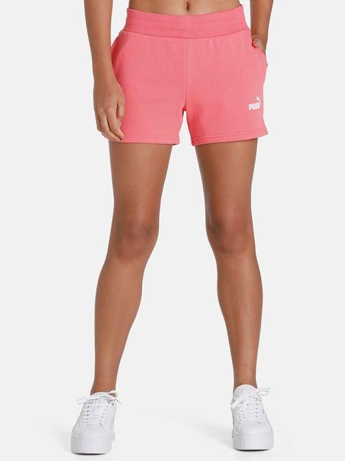 puma pink logo print mid rise shorts