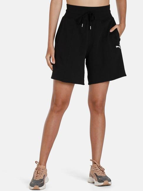 puma black logo print mid rise shorts