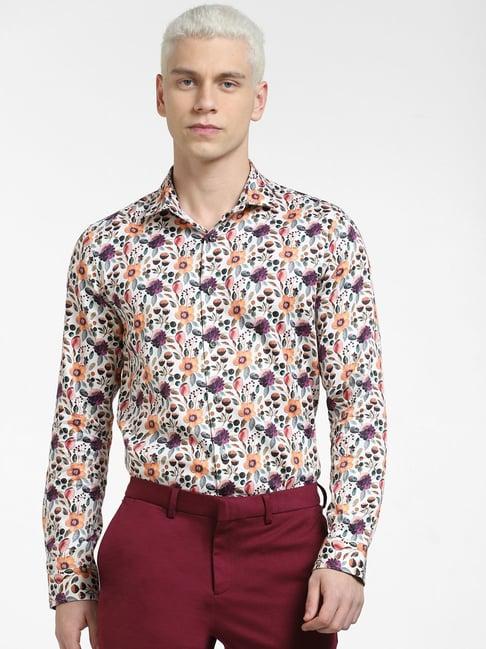 jack & jones multicolor cotton slim fit floral print shirt