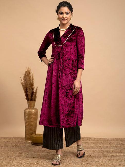 pink fort maroon regular fit kurta with palazzos