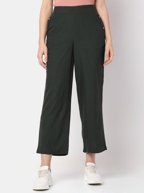 vero moda dark olive cotton regular fit high rise pants