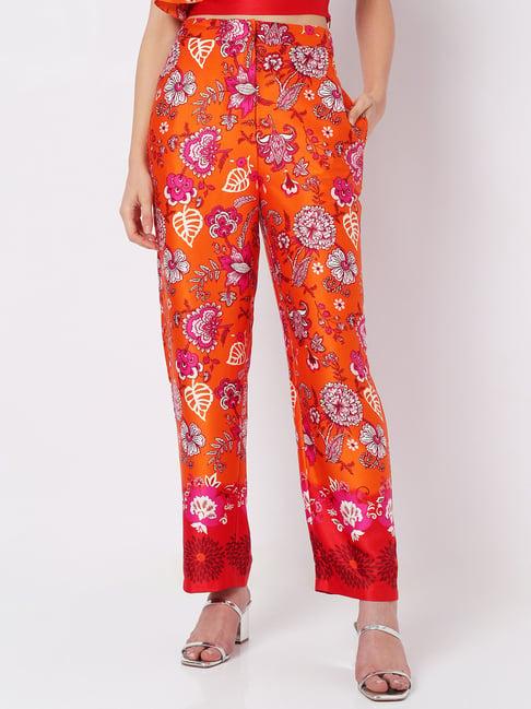 vero moda orange floral print high rise pants