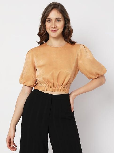 vero moda light brown regular fit crop top