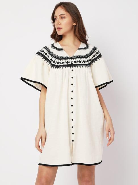 vero moda beige cotton printed a line dress