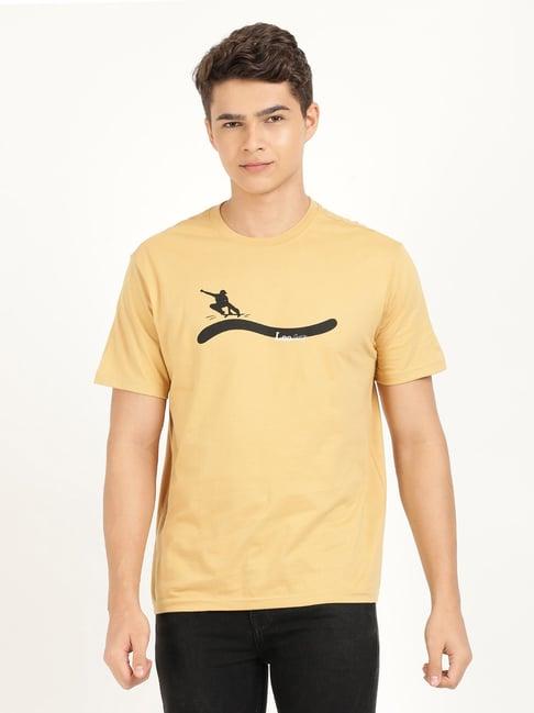 lee khaki cotton comfort fit printed t-shirt