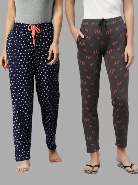 kryptic navy & charcoal printed cotton pyjamas - pack of 2