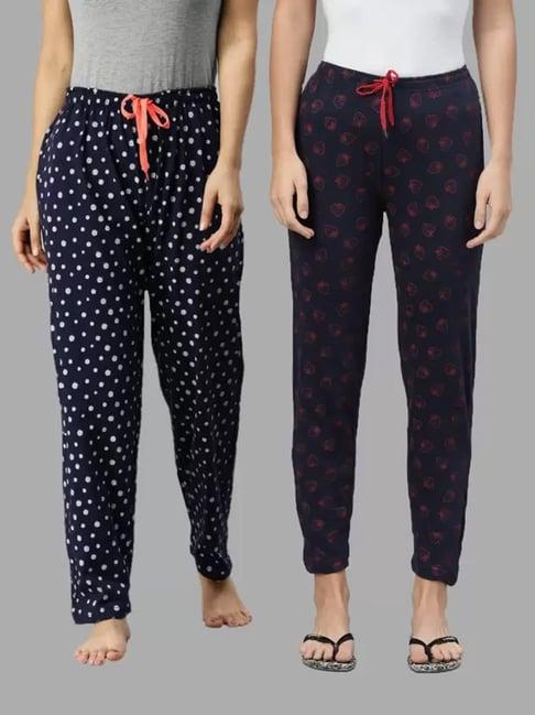 kryptic navy printed pure cotton elasticated waist band regular fit pyjamas - pack of 2