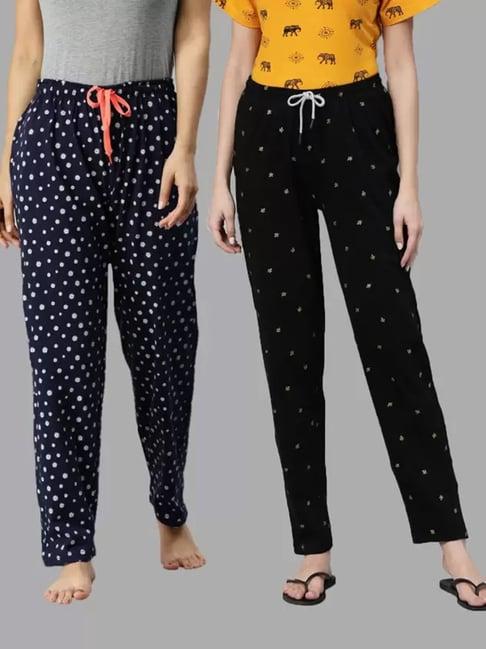 kryptic blue & black printed pure cotton elasticated waist band regular fit pyjamas - pack of 2