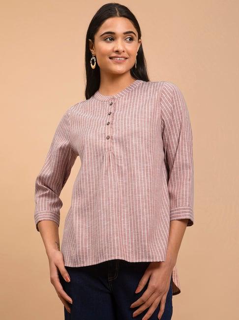 pink fort light orange striped top