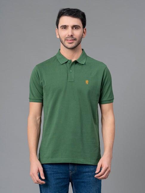 red tape green regular fit cotton polo t-shirt